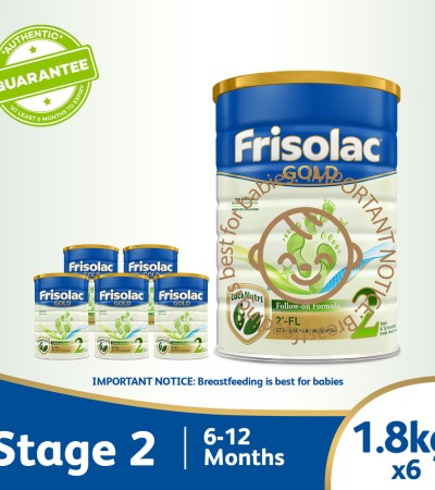 Frisolac Gold 2级，含2'-FL 1.8kg-后续配方奶粉-适用于婴儿/新生儿/6-12个月大的婴儿（6包）