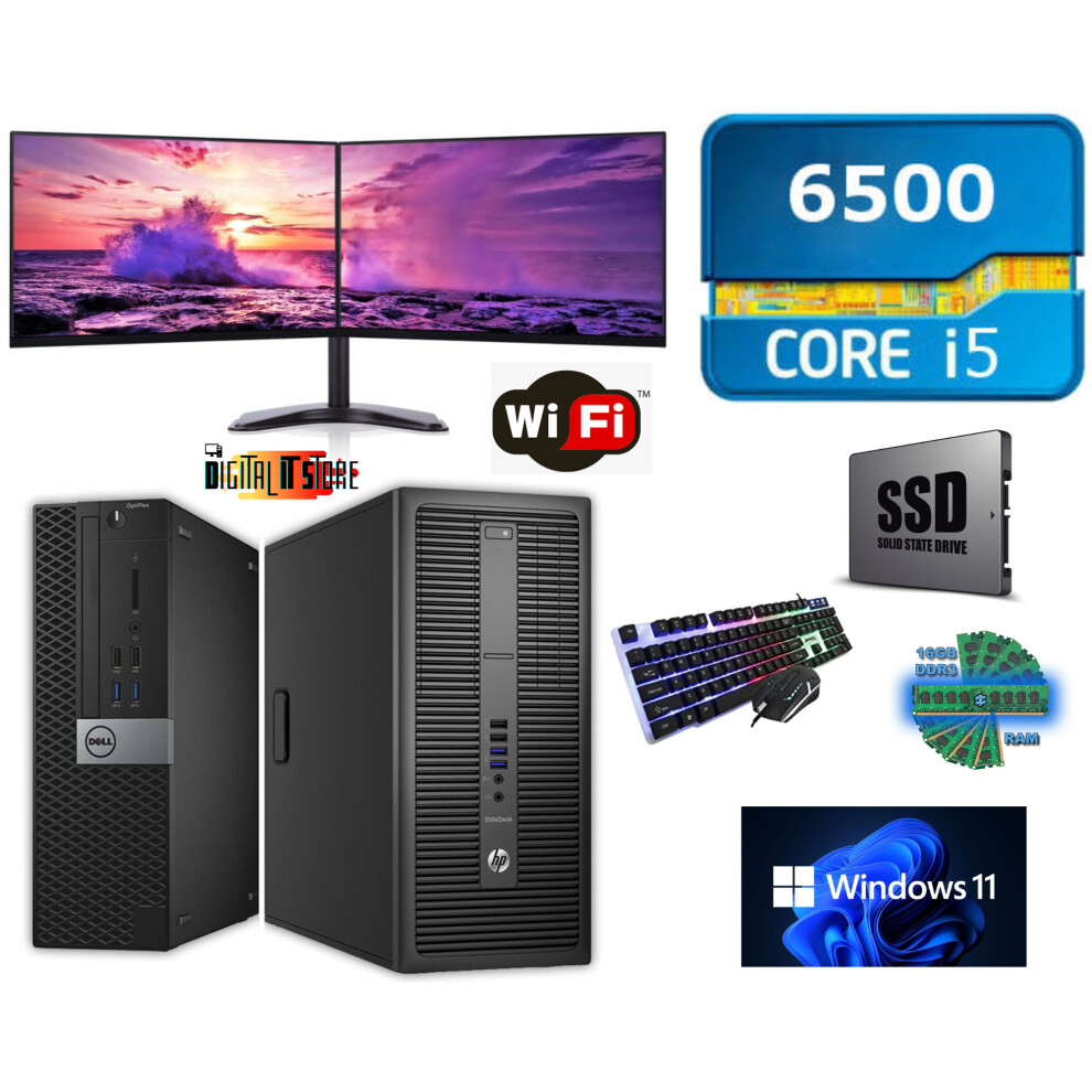 Refurbished Dell HP PC/Crei5 6th Gen/Dual Monitor 2X19